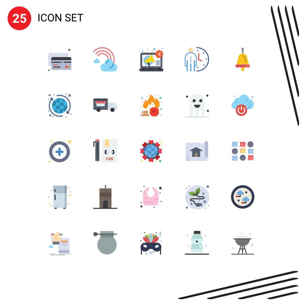 grupo de símbolos de icono universal de 25 colores planos modernos de optimización de campana gestión de publicidad reloj elementos de diseño vectorial editables vector