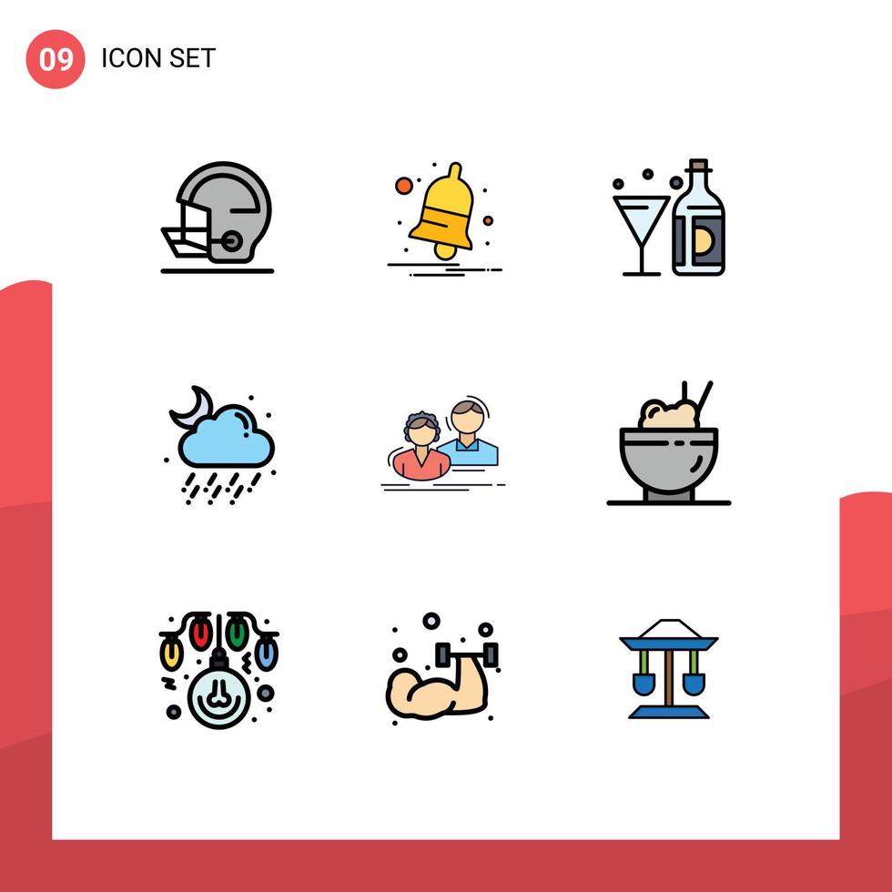 Pictogram Set of 9 Simple Filledline Flat Colors of student weather drink rain glass Editable Vector Design Elements