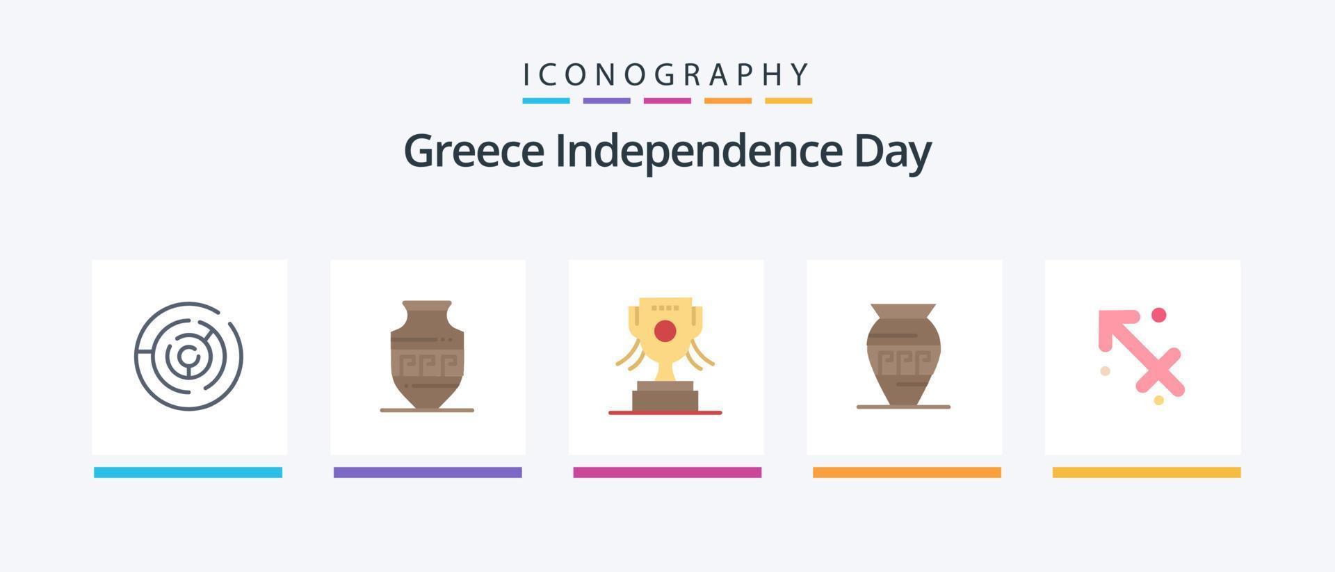 Greece Independence Day Flat 5 Icon Pack Including sagittarius. greece. award. jar. ancient jar. Creative Icons Design vector