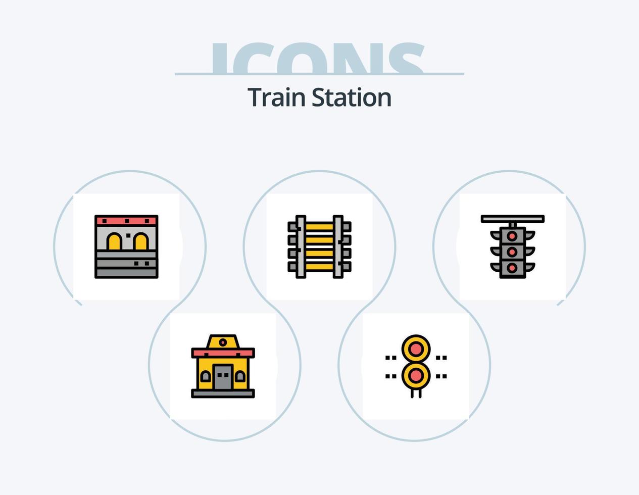 línea de estación de tren lleno de icono paquete 5 diseño de icono. tren. vias ferreas. estación. tren. puerta vector