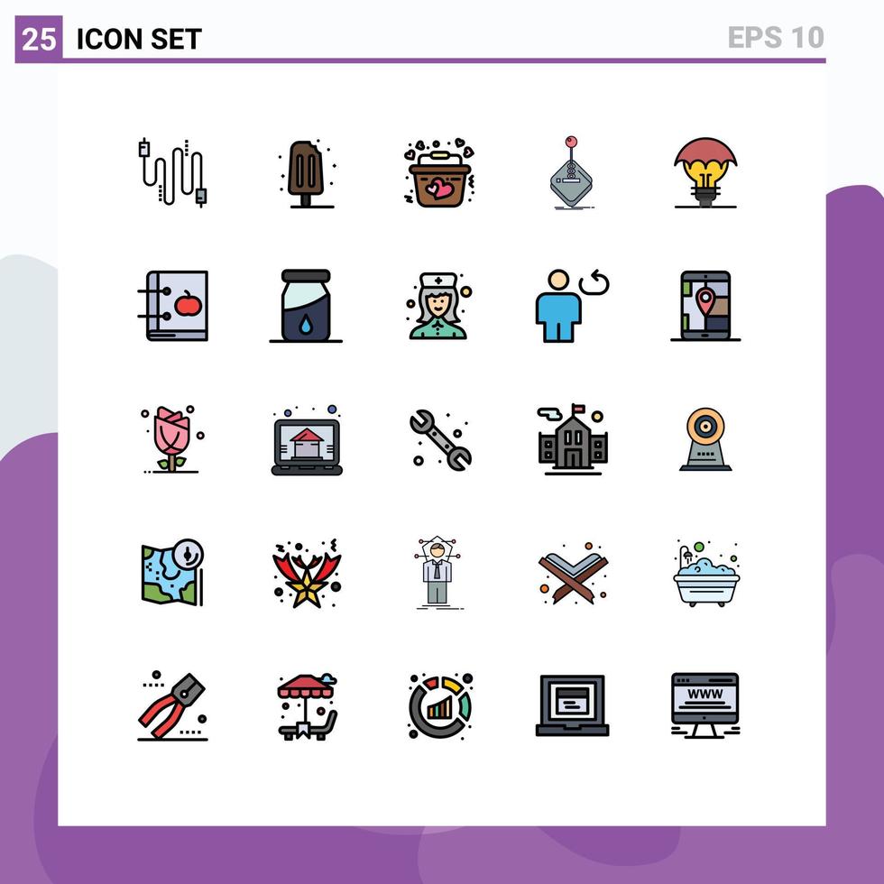 paquete de iconos vectoriales de stock de 25 signos y símbolos de línea para ideas protegidas cesta de joystick juegos arcade elementos de diseño vectorial editables vector