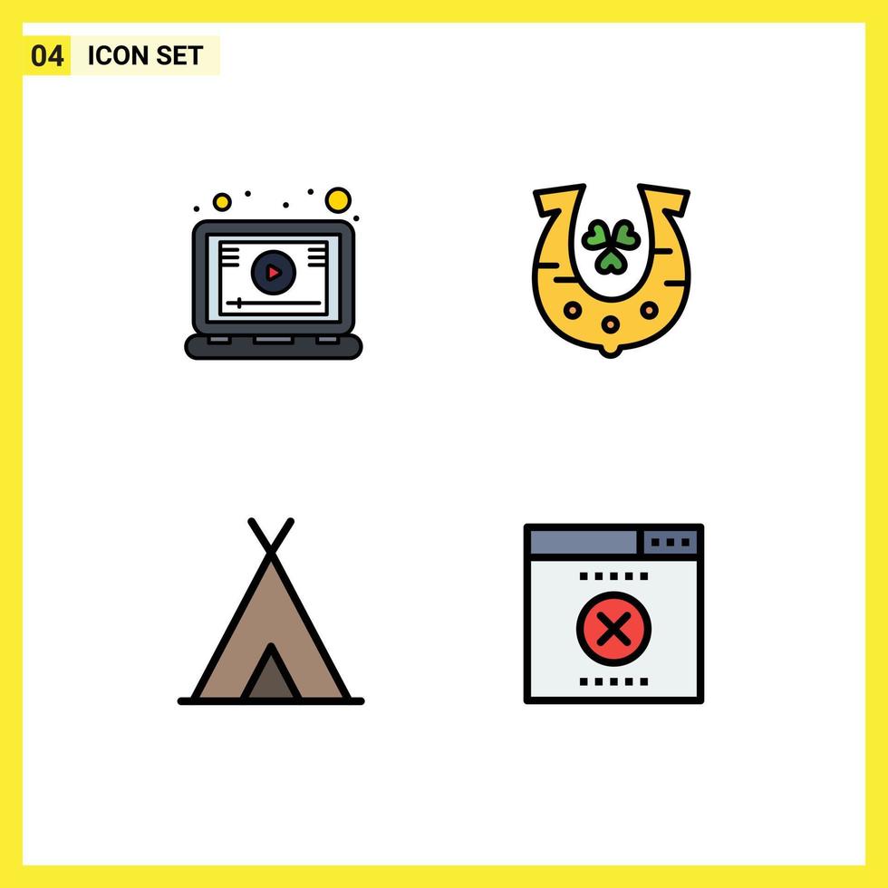 Pack of 4 Modern Filledline Flat Colors Signs and Symbols for Web Print Media such as lesson nature screen horseshoe travel Editable Vector Design Elements