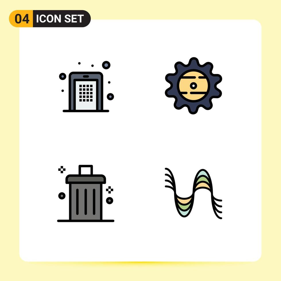 4 Filledline Flat Color concept for Websites Mobile and Apps access bin pin cap delete Editable Vector Design Elements