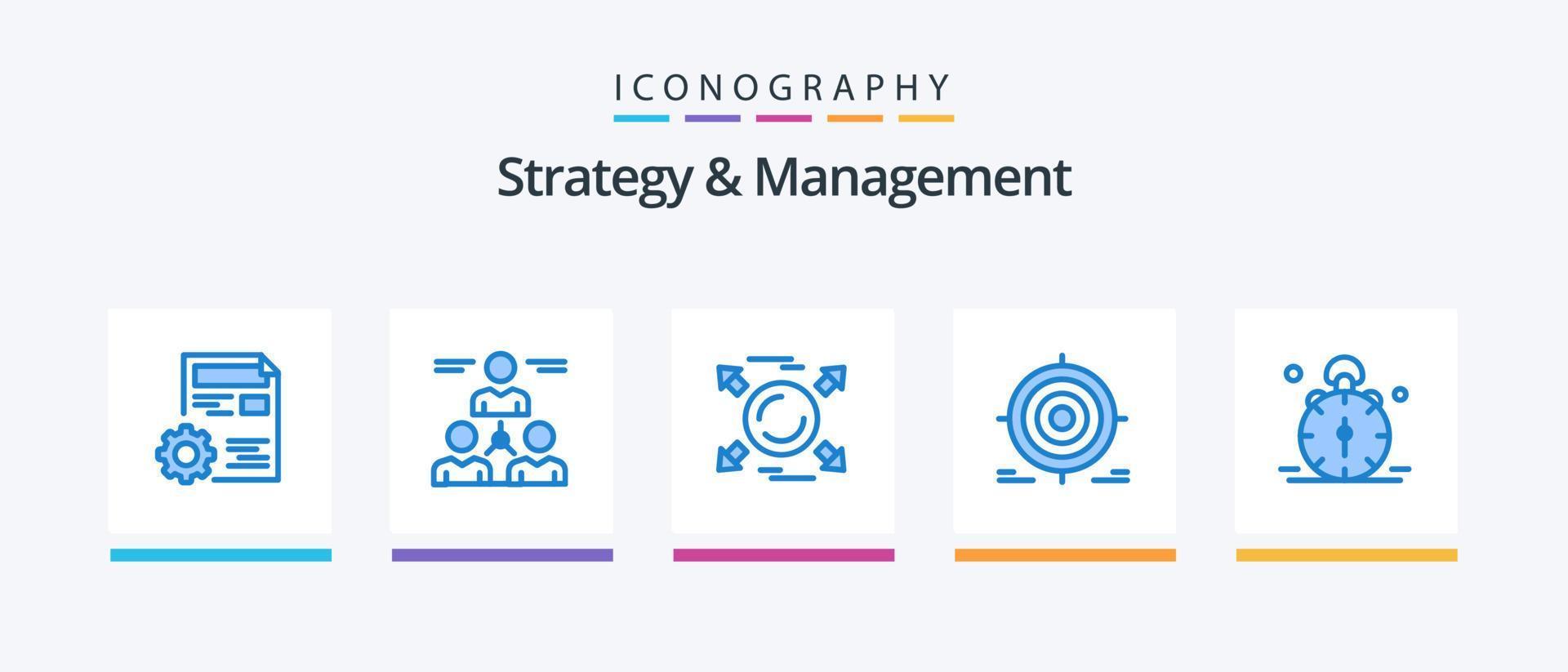 paquete de iconos azul 5 de estrategia y gestión que incluye el objetivo. meta. equipo. objetivo. dirección. diseño de iconos creativos vector