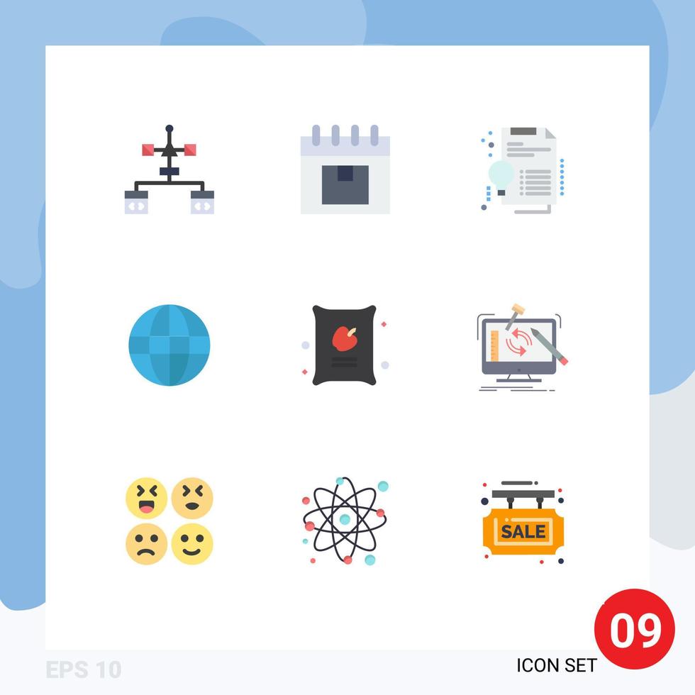 Pictogram Set of 9 Simple Flat Colors of security globe planning world invention Editable Vector Design Elements