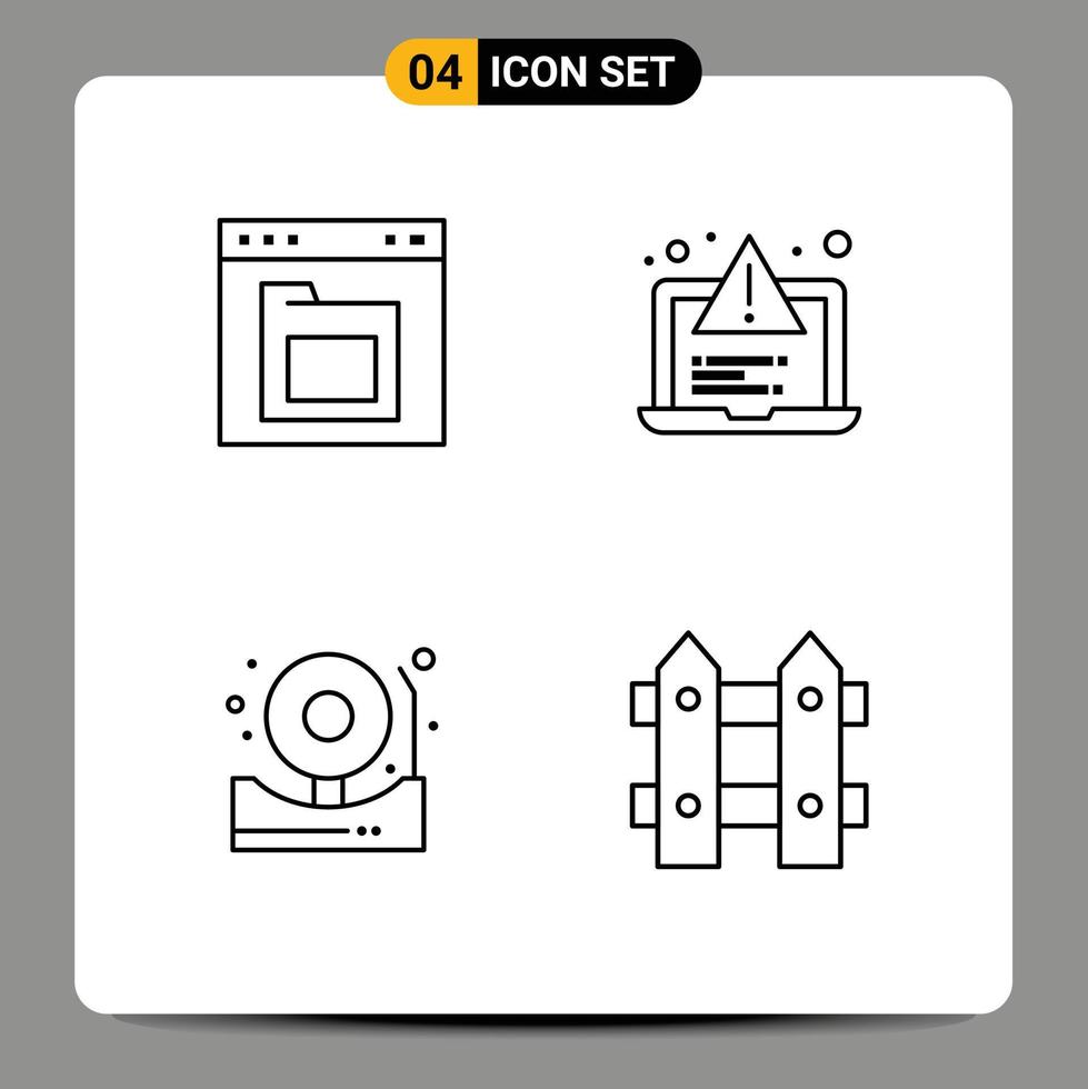 Set of 4 Vector Filledline Flat Colors on Grid for browser alarm folder alert bell Editable Vector Design Elements