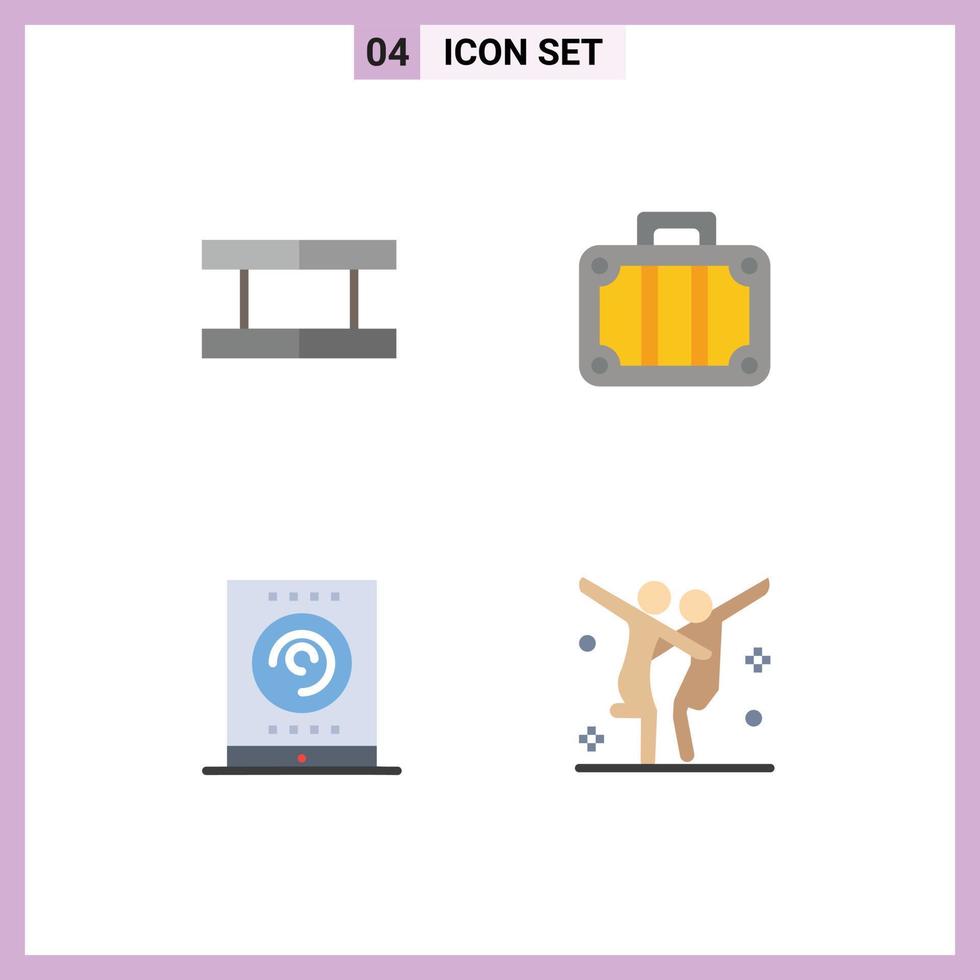 Editable Vector Line Pack of 4 Simple Flat Icons of field streaming beach travel celebration Editable Vector Design Elements