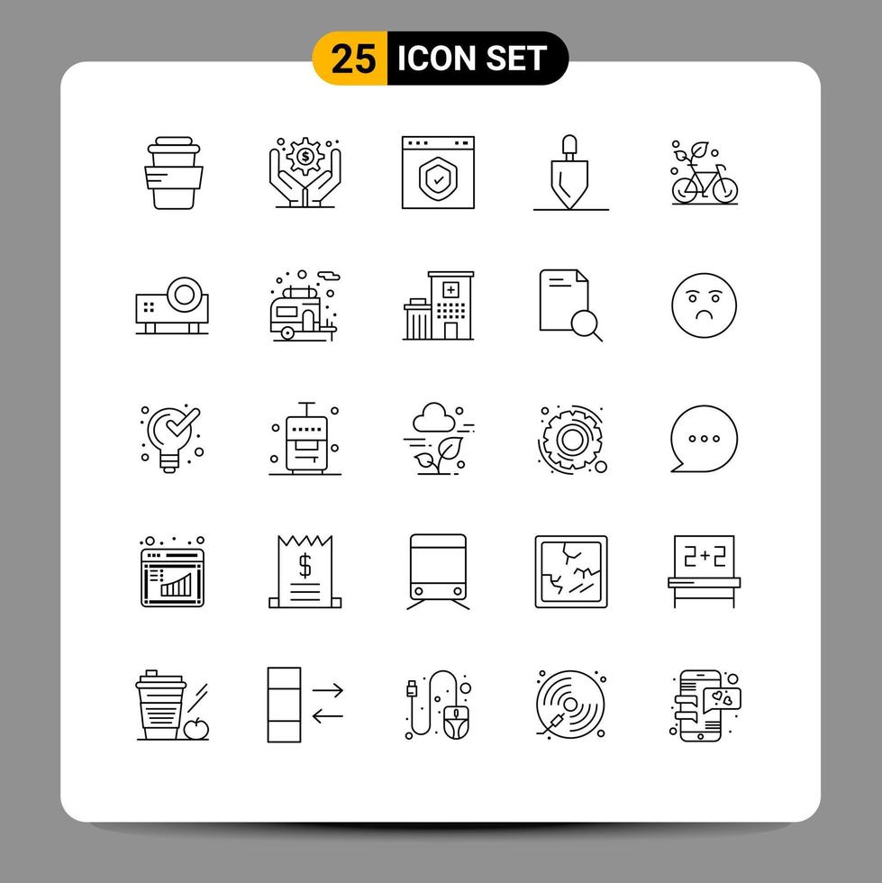 Pack of 25 creative Lines of friendly cycle interface tools gardening Editable Vector Design Elements