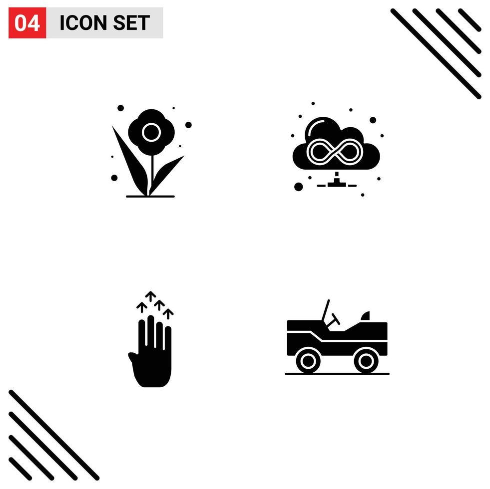 Universal Icon Symbols Group of 4 Modern Solid Glyphs of flower gesture spring web up Editable Vector Design Elements