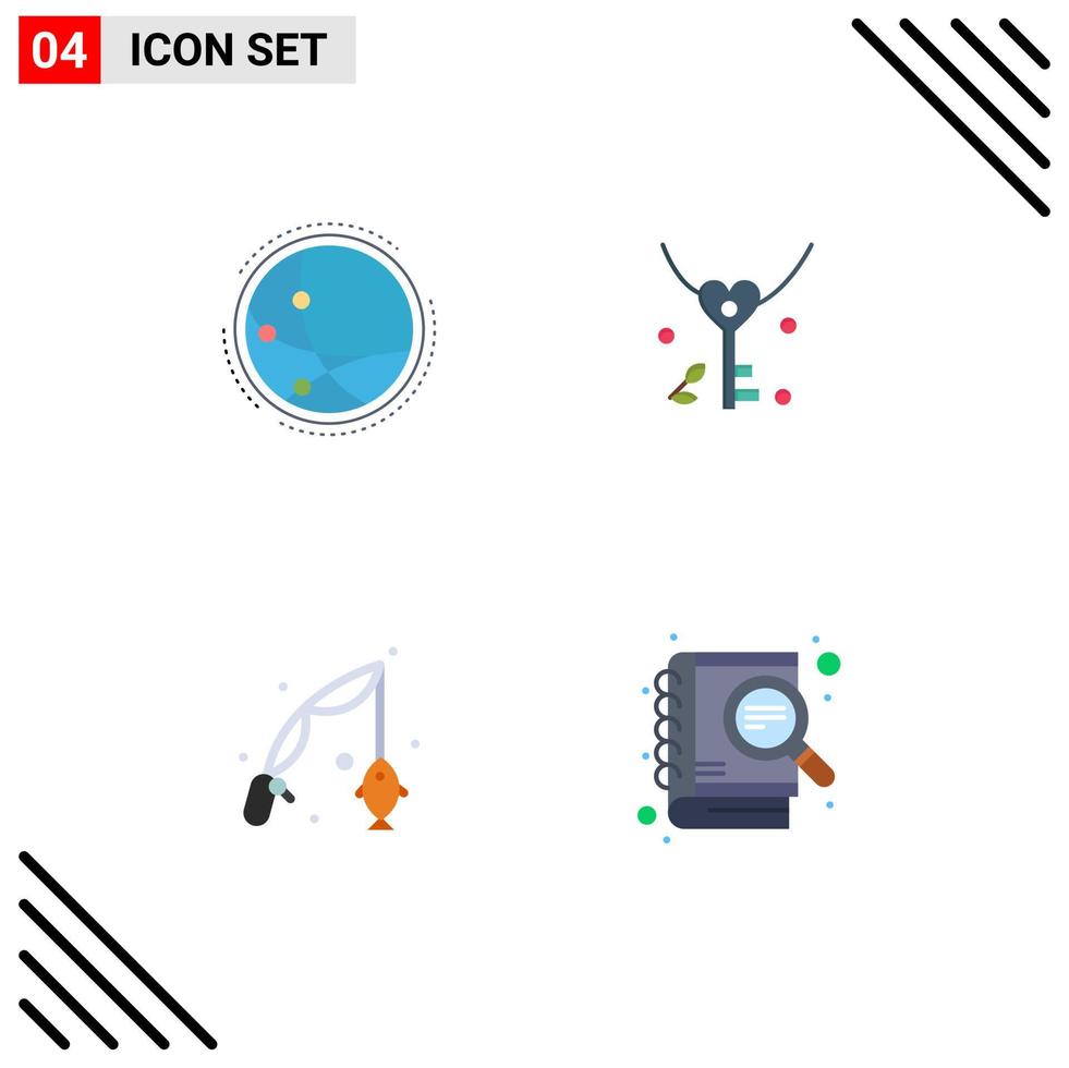 Stock Vector Icon Pack of 4 Line Signs and Symbols for worldwide fish internet love hobbies Editable Vector Design Elements