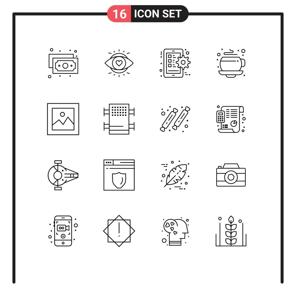 paquete de iconos de vector de stock de 16 signos y símbolos de línea para galería dinero teléfono finanzas taza elementos de diseño de vector editables