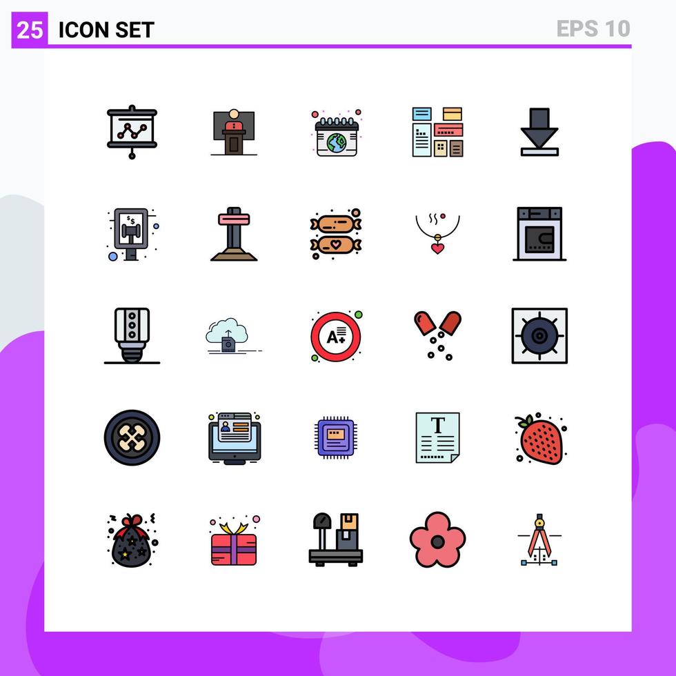 Universal Icon Symbols Group of 25 Modern Filled line Flat Colors of native advertising native presentation environmental protection earth Editable Vector Design Elements
