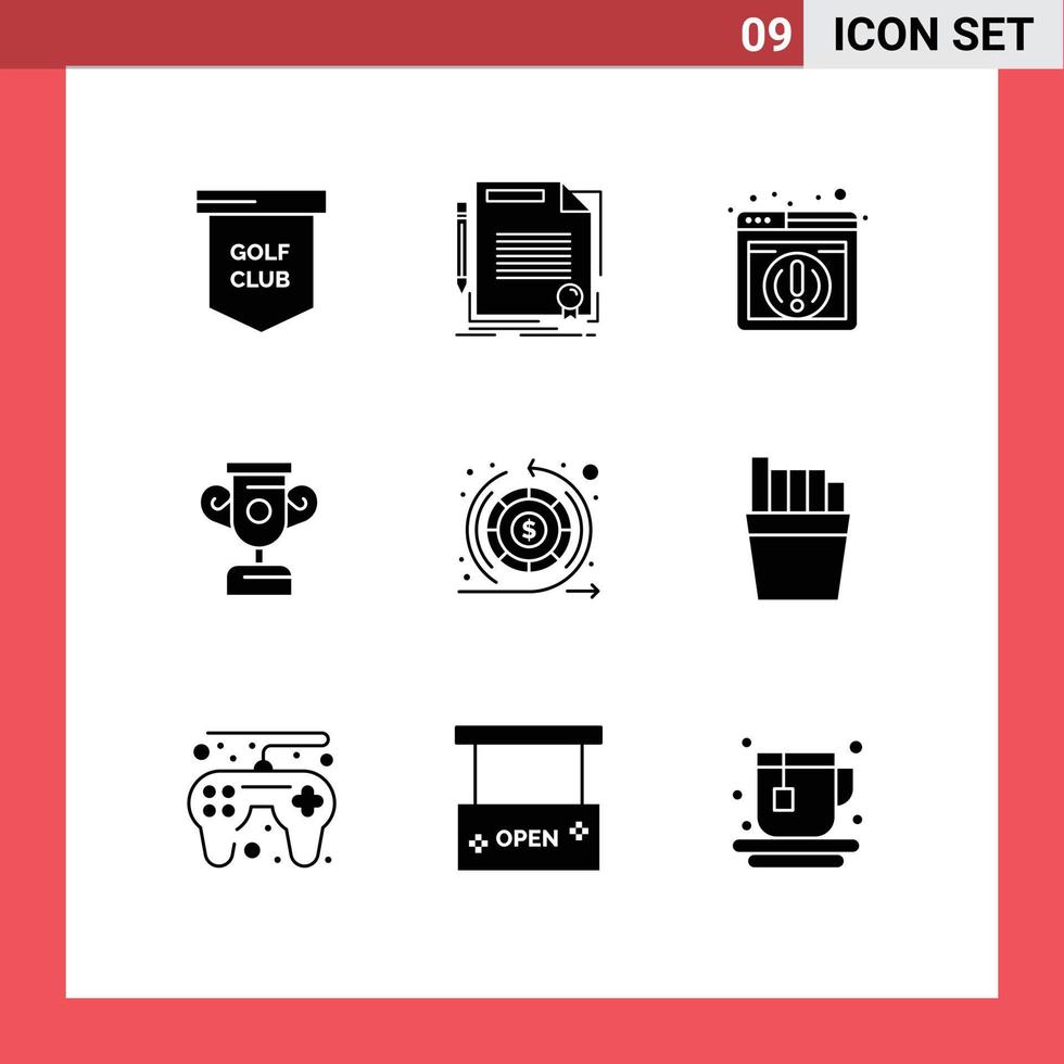 Universal Icon Symbols Group of 9 Modern Solid Glyphs of money training document progress browser Editable Vector Design Elements