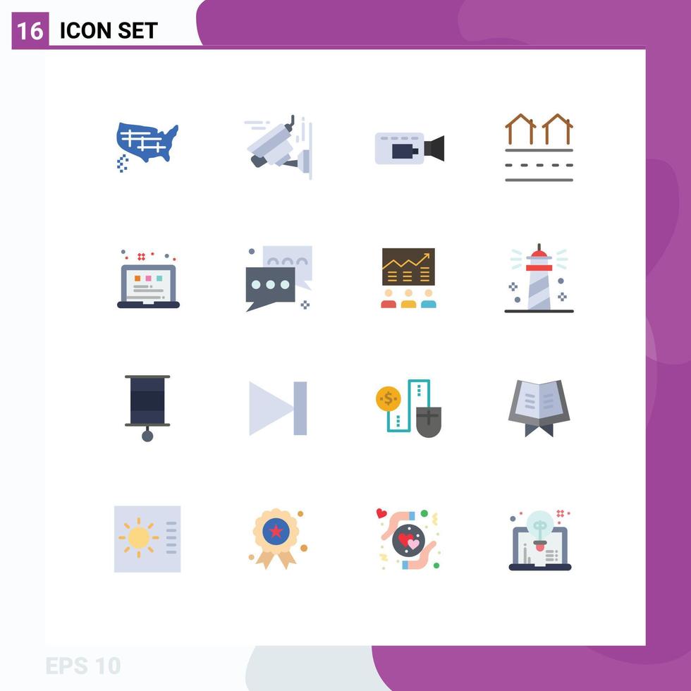 Pack of 16 creative Flat Colors of view grid camera residences housing Editable Pack of Creative Vector Design Elements