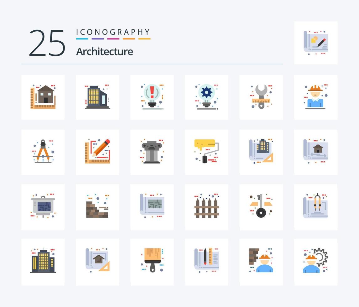 Architecture 25 Flat Color icon pack including idea. creative. bulb. construction. pause vector