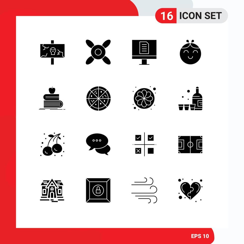 Modern Set of 16 Solid Glyphs Pictograph of apple student document school girl Editable Vector Design Elements