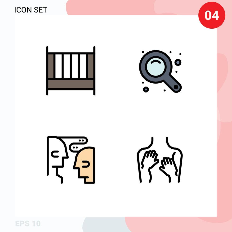 4 Universal Filledline Flat Color Signs Symbols of bed communication interior zoom interface interaction Editable Vector Design Elements