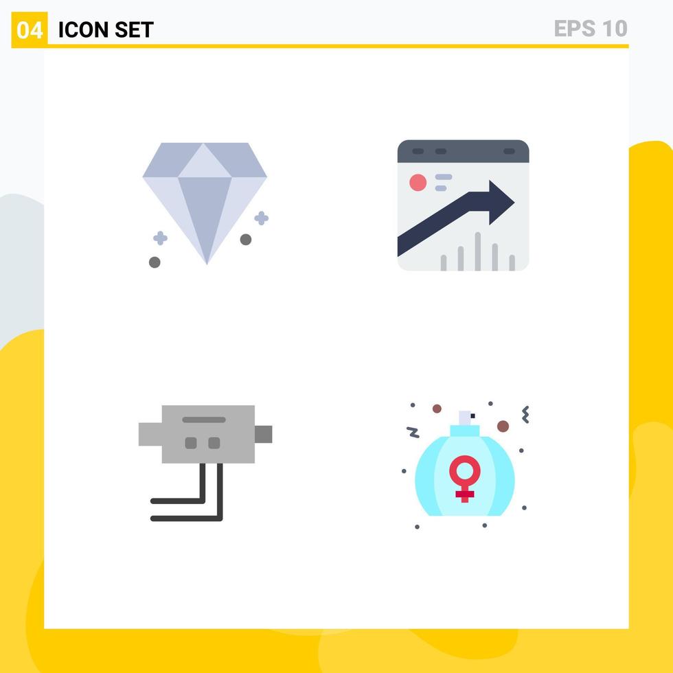 4 Universal Flat Icon Signs Symbols of diamond protect arrow report day Editable Vector Design Elements