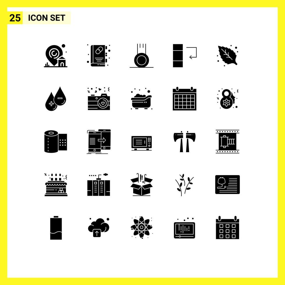 Group of 25 Solid Glyphs Signs and Symbols for leaf environment exercise swap column Editable Vector Design Elements