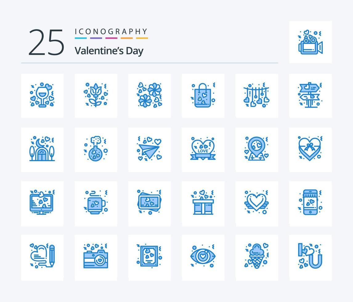 Valentines Day 25 Blue Color icon pack including love. hanging. flower. shopping. gift vector