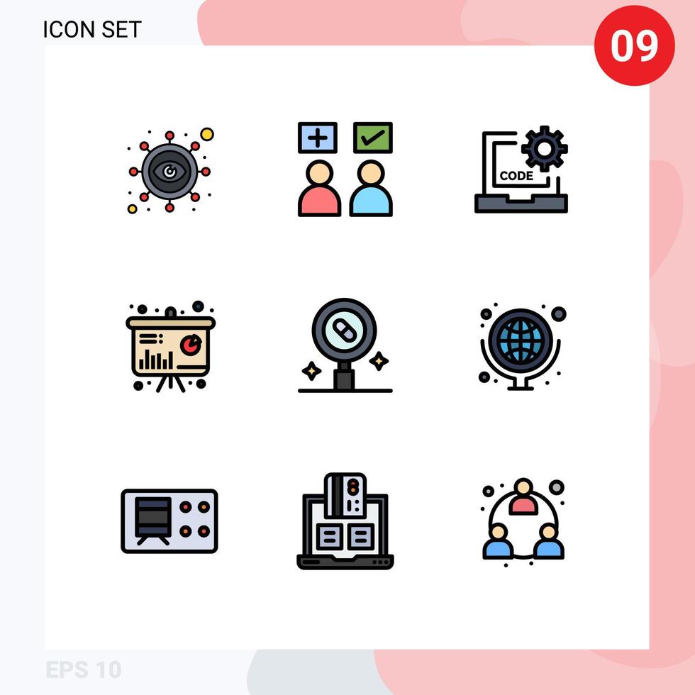9 Universal Filledline Flat Colors Set for Web and Mobile Applications information presentation correct chart development Editable Vector Design Elements