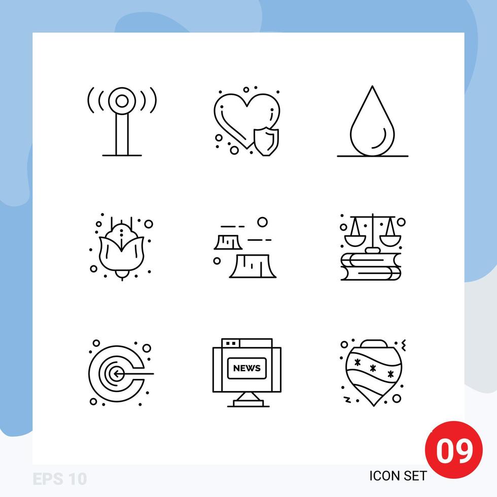 Stock Vector Icon Pack of 9 Line Signs and Symbols for business destruction water deforestation factory Editable Vector Design Elements