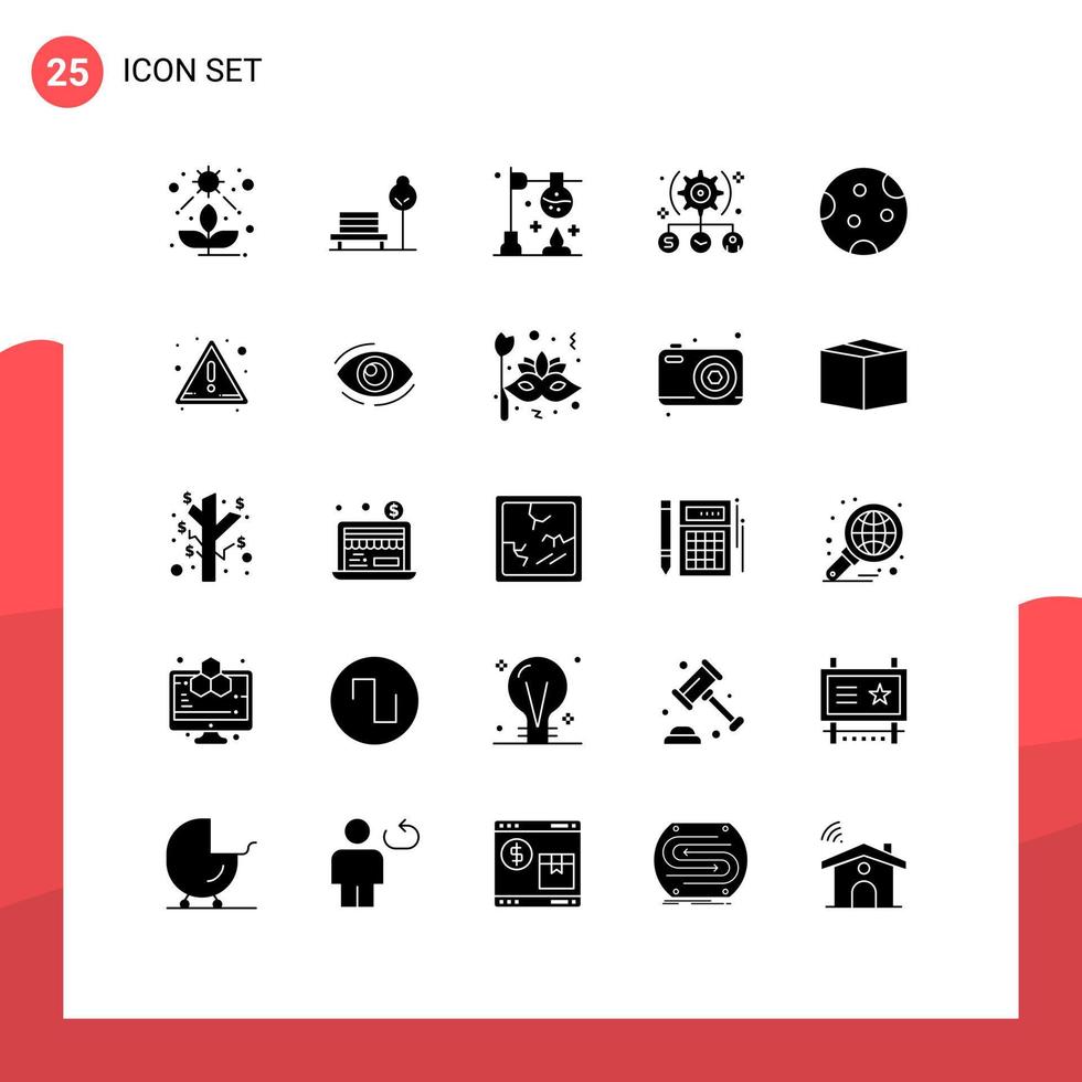 Mobile Interface Solid Glyph Set of 25 Pictograms of full setting burner user task Editable Vector Design Elements