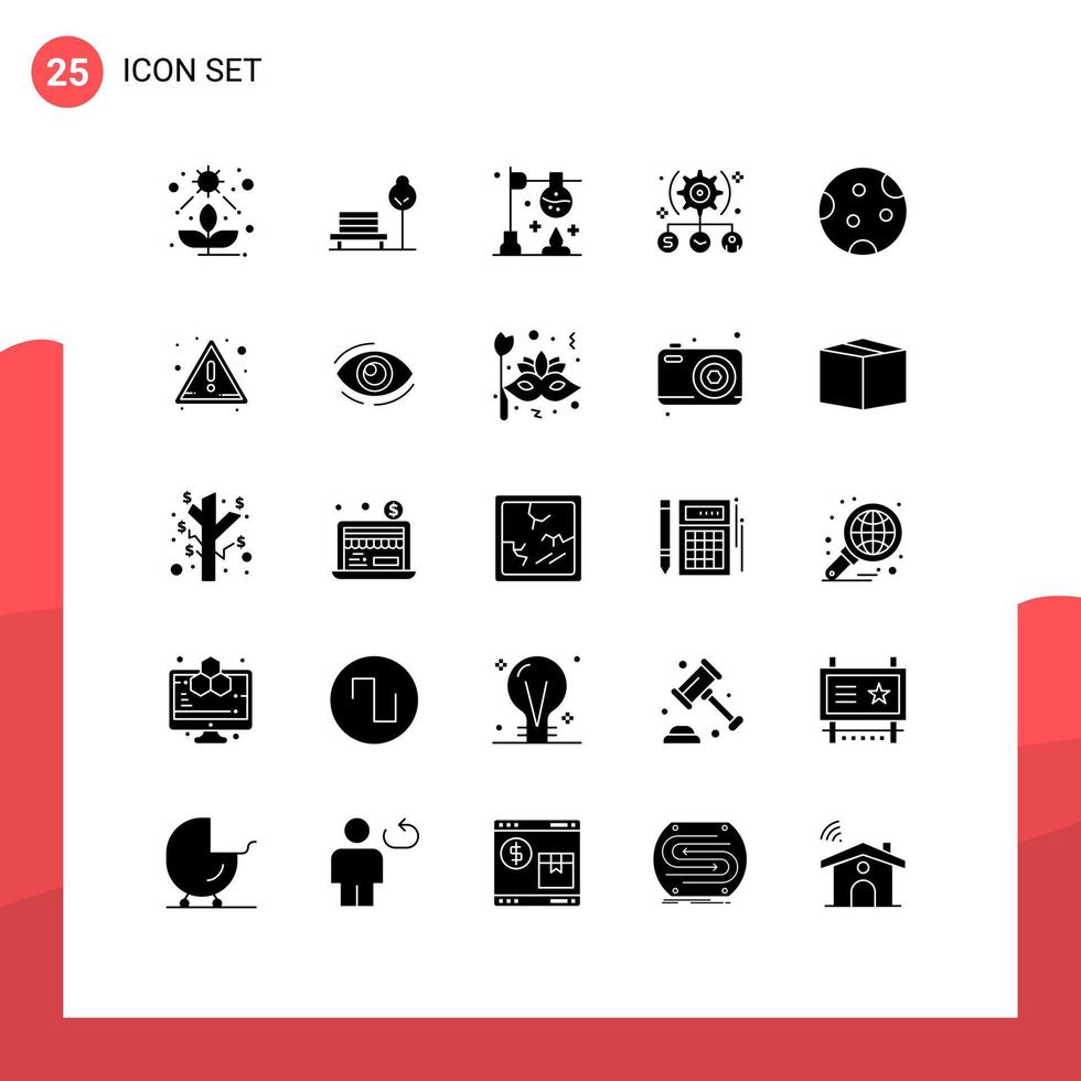 conjunto de glifos sólidos de interfaz móvil de 25 pictogramas de elementos de diseño de vector editables de tarea de usuario de quemador de configuración completa