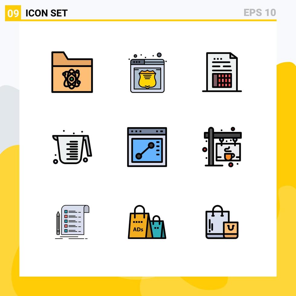 Pictogram Set of 9 Simple Filledline Flat Colors of browser jug account cooking invoice Editable Vector Design Elements