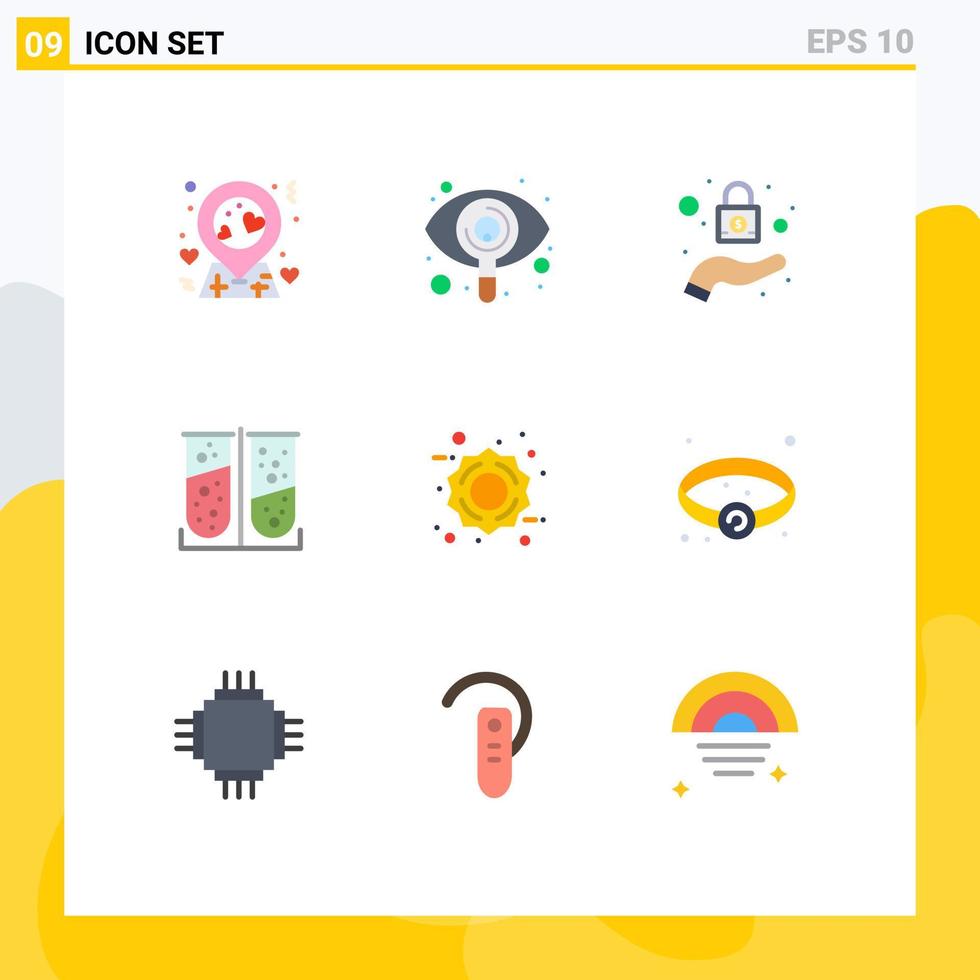 Pictogram Set of 9 Simple Flat Colors of bracelet friday protection discount lab test Editable Vector Design Elements