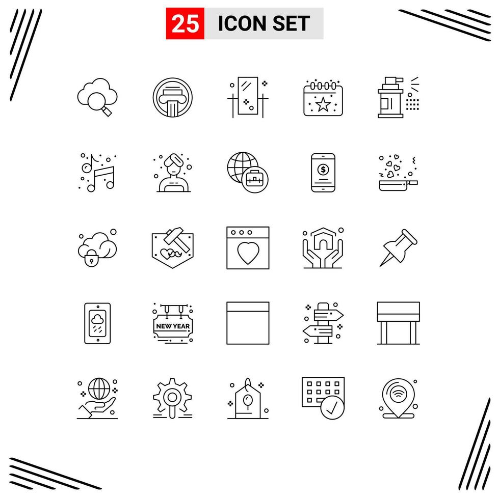 paquete de iconos de vector de stock de 25 signos y símbolos de línea para elementos de diseño de vector editables de reflexión de calendario de belleza de fecha de botella