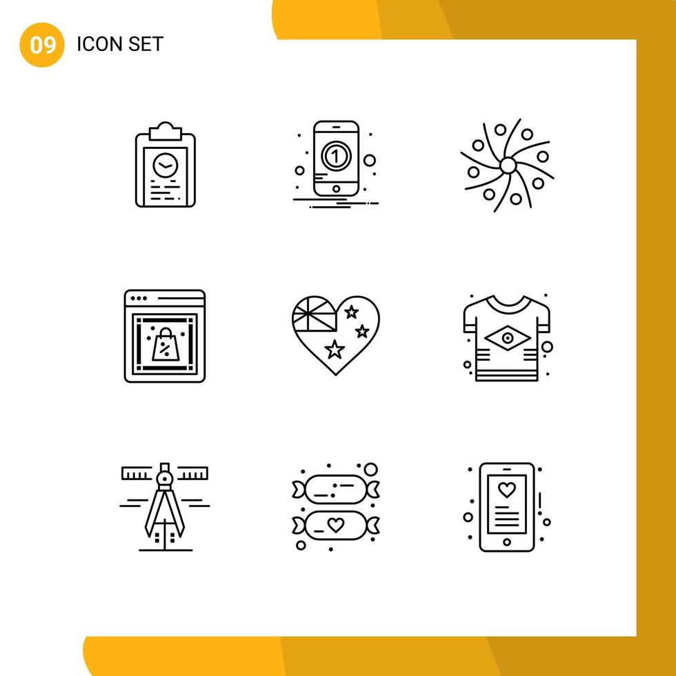 Pictogram Set of 9 Simple Outlines of online cyber mobile discount space Editable Vector Design Elements