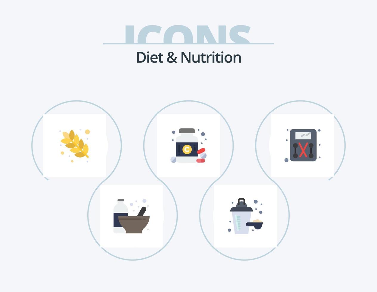 Diet And Nutrition Flat Icon Pack 5 Icon Design. scale. pills. dish. medicine. diet vector