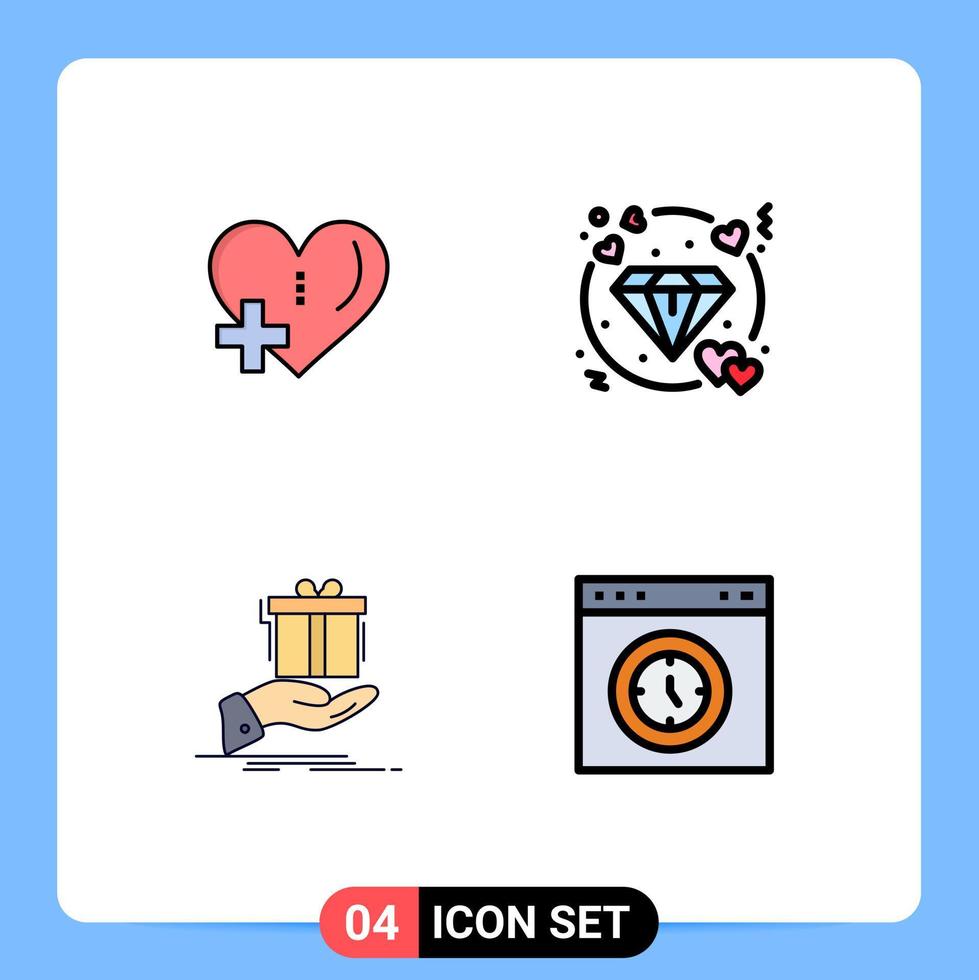 Modern Set of 4 Filledline Flat Colors Pictograph of heart surprise plus love idea Editable Vector Design Elements