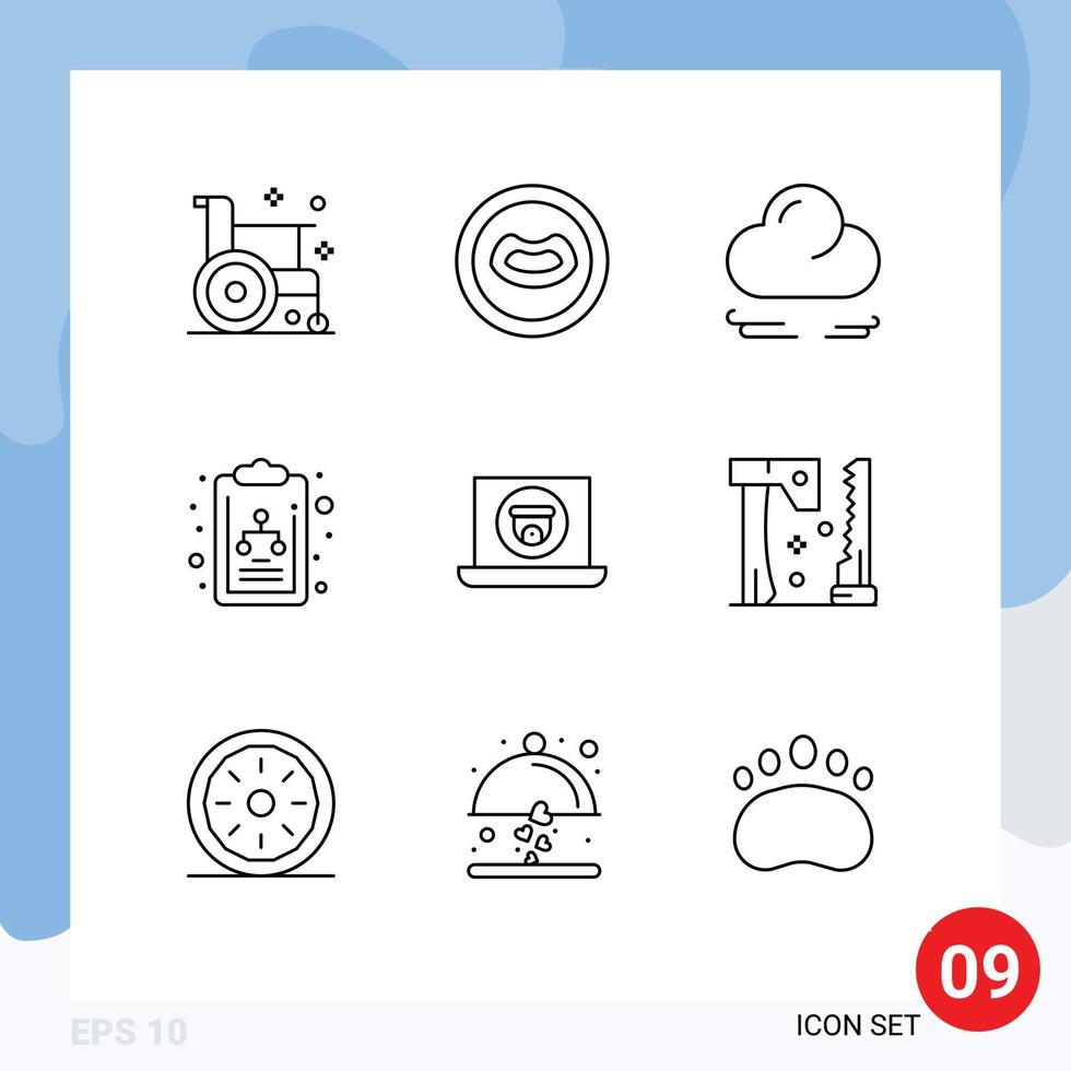 Pack of 9 creative Outlines of camera laptop wind multimedia diagram Editable Vector Design Elements