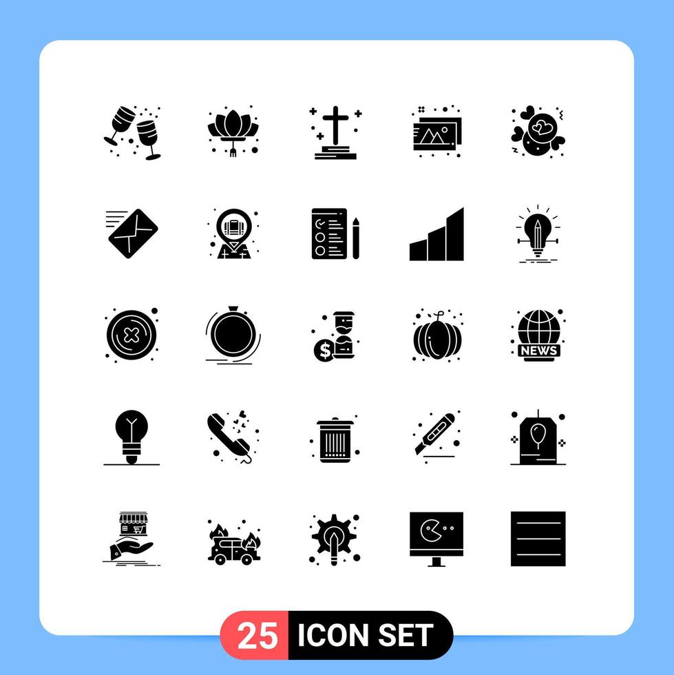 Set of 25 Commercial Solid Glyphs pack for candy images new year design grave Editable Vector Design Elements