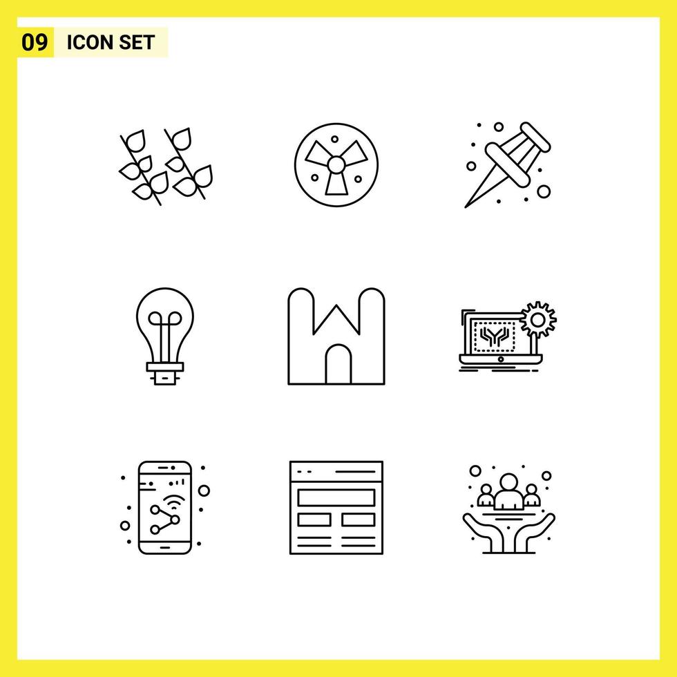 Set of 9 Modern UI Icons Symbols Signs for castle tower castle marker light creative Editable Vector Design Elements