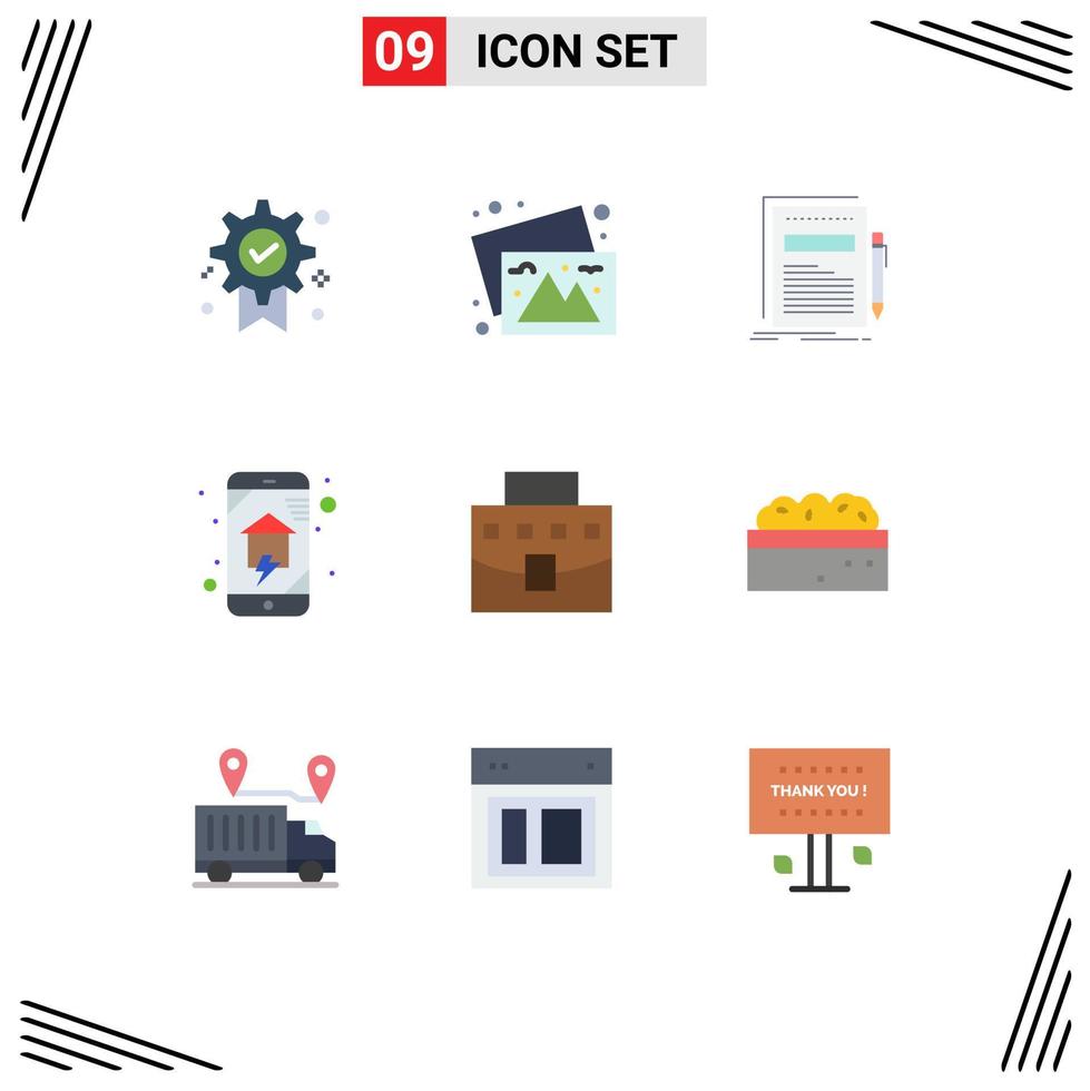 Group of 9 Flat Colors Signs and Symbols for smart house home networking business home automation presentation Editable Vector Design Elements