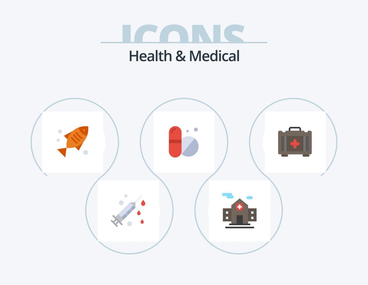 paquete de iconos planos médicos y de salud 5 diseño de iconos. . bolsa de salud comida. bolso. tableta vector