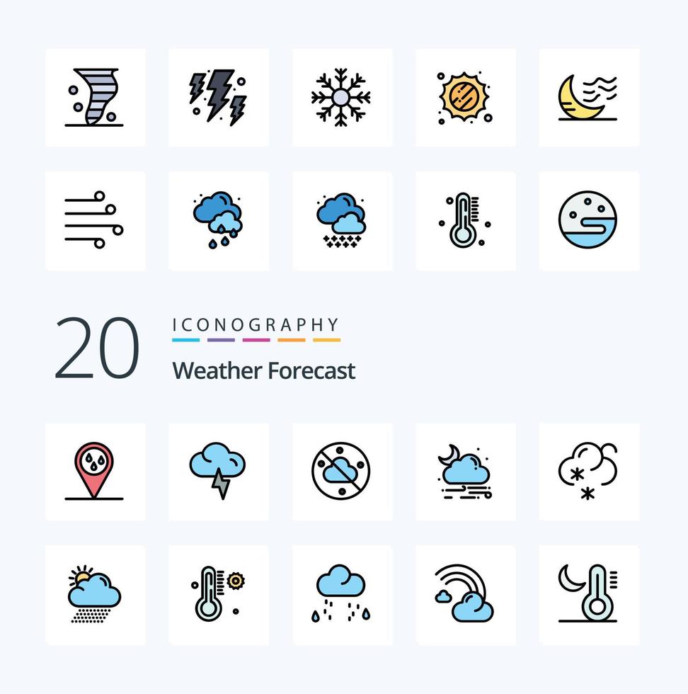 20 Weather Line Filled Color icon Pack like rain weather weather snow weather vector