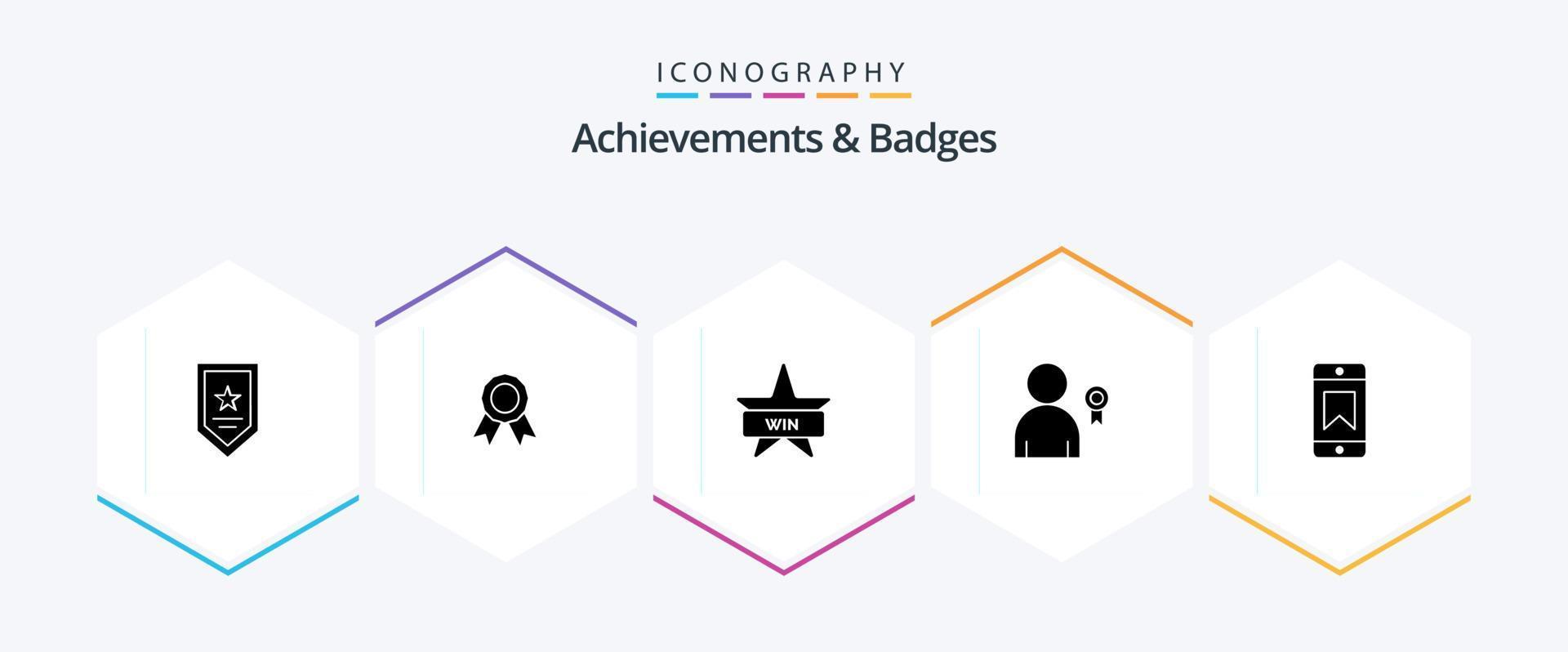 Achievements and Badges 25 Glyph icon pack including award. ribbon. badge. decoration. achievement vector