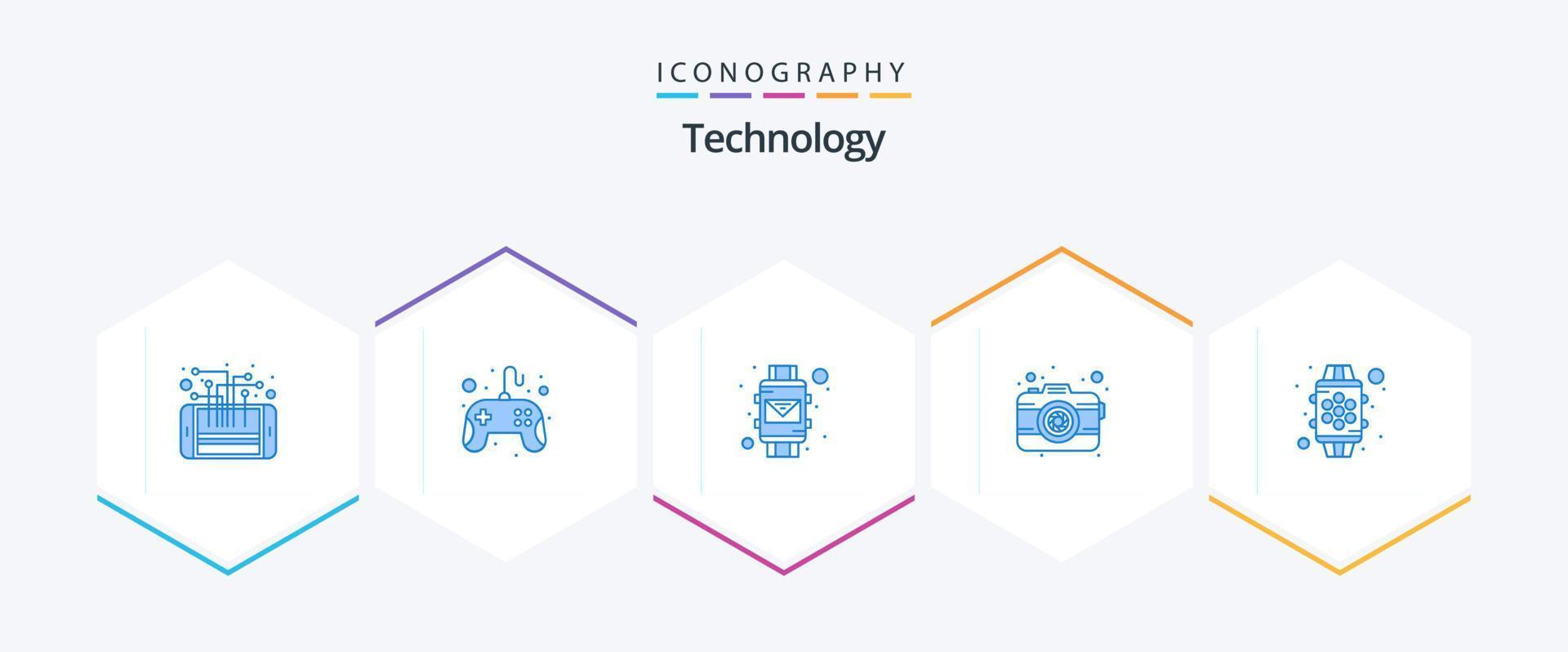 Technology 25 Blue icon pack including device. photography. pad. photo. smart watch vector