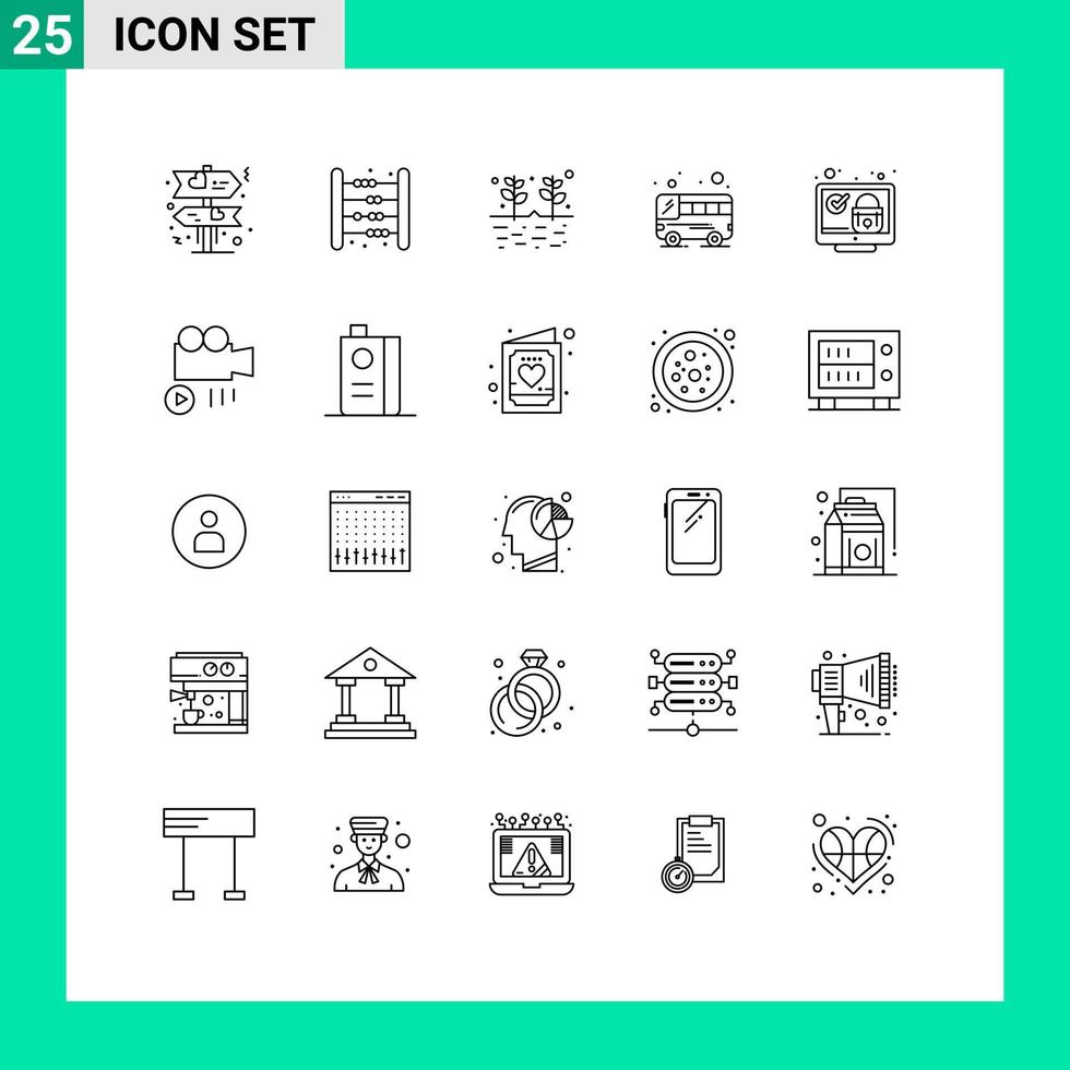 Stock Vector Icon Pack of 25 Line Signs and Symbols for system lock agriculture transport bus Editable Vector Design Elements