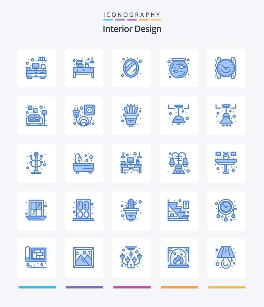 Creative Interior Design 25 Blue icon pack  Such As time. pet. paper. fish. decoration vector