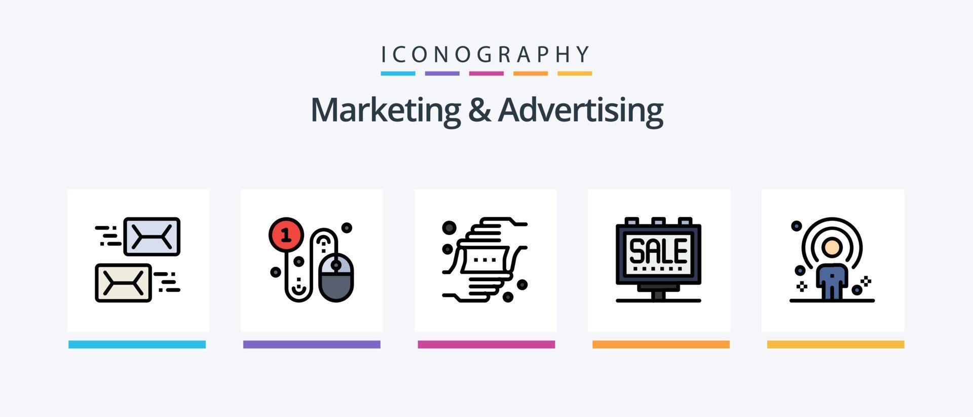 Marketing And Advertising Line Filled 5 Icon Pack Including person. human. reputation. customer. message. Creative Icons Design vector