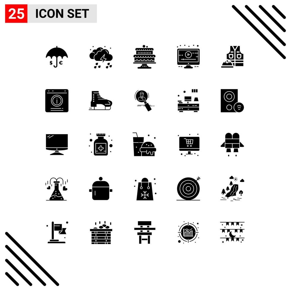 Stock Vector Icon Pack of 25 Line Signs and Symbols for labour jacket online weather lesson cake Editable Vector Design Elements