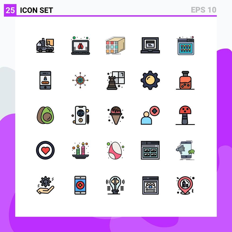 Group of 25 Filled line Flat Colors Signs and Symbols for online website abstract laptop matrix Editable Vector Design Elements