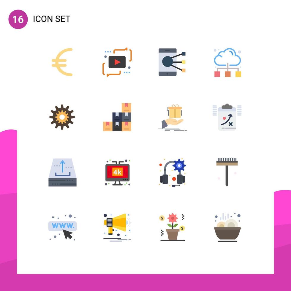 conjunto de 16 iconos de interfaz de usuario modernos signos de símbolos para configuraciones en línea conectar red compartir paquete editable de elementos de diseño de vectores creativos