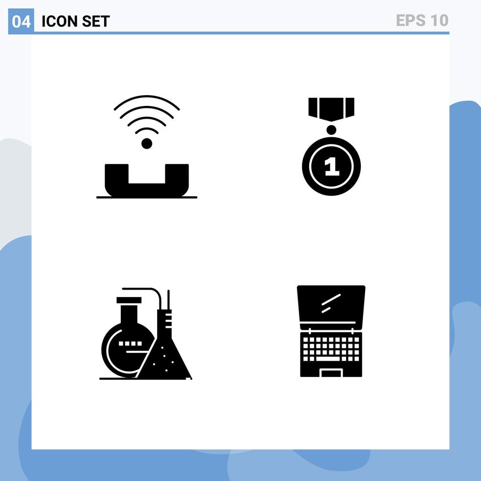 Mobile Interface Solid Glyph Set of 4 Pictograms of device chemicals support badges lab Editable Vector Design Elements