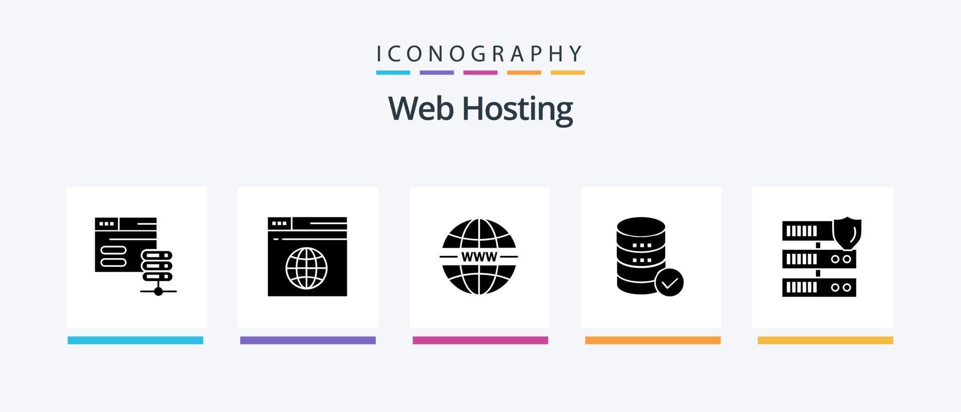 Web Hosting Glyph 5 Icon Pack Including security . server . web. security. Creative Icons Design vector